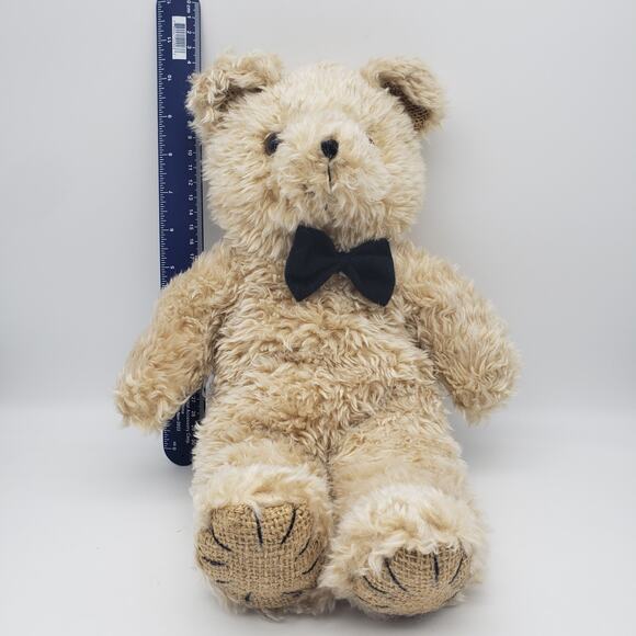 Toys House 13" Fancy Beige Teddy Bear w/ Bow Tie & Burlap Paws Ears - Picture 7 of 8